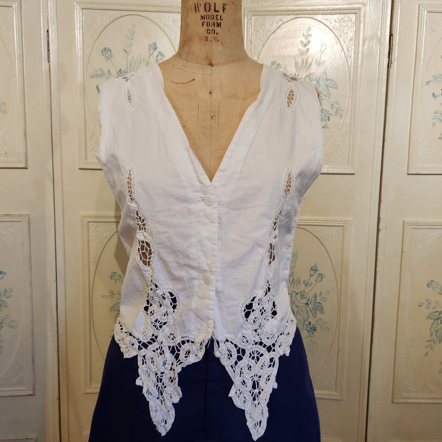 Vintage White Crochet Tie Tank