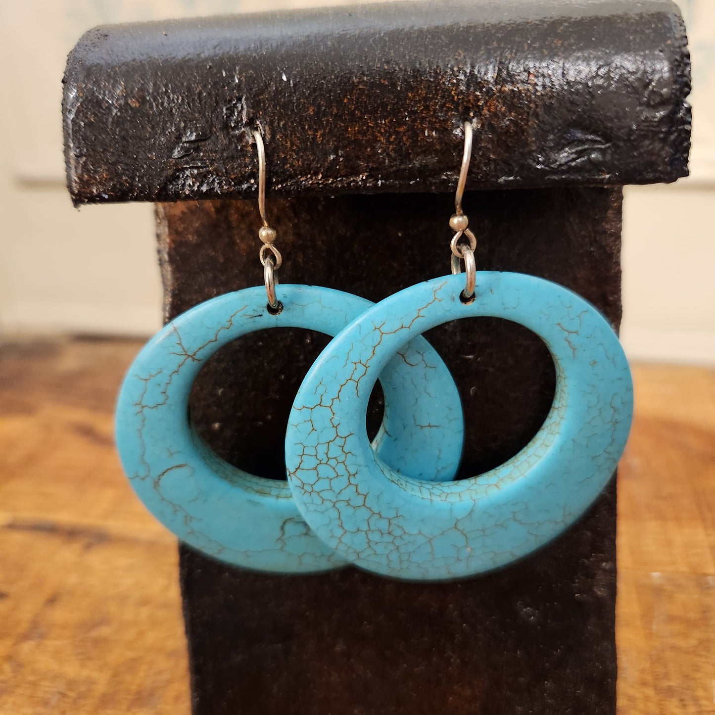 Faux turquoise hoop dangle earrings