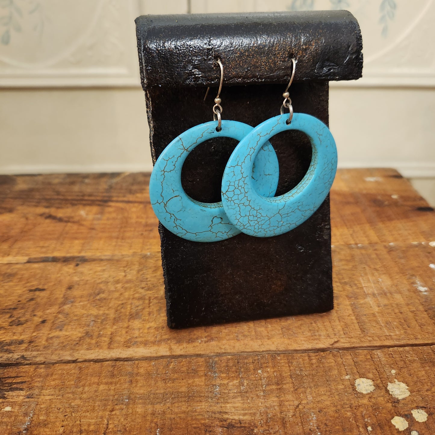 Faux turquoise hoop dangle earrings