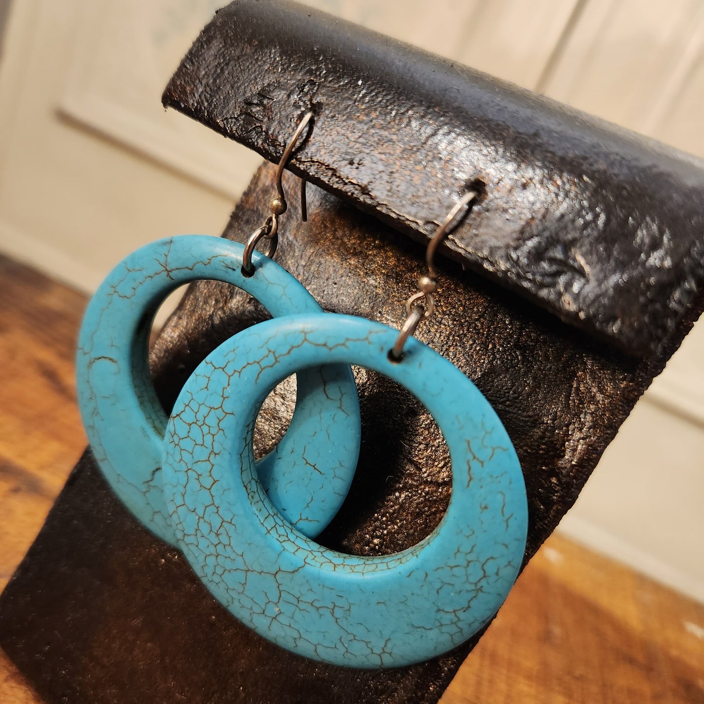 Faux turquoise hoop dangle earrings