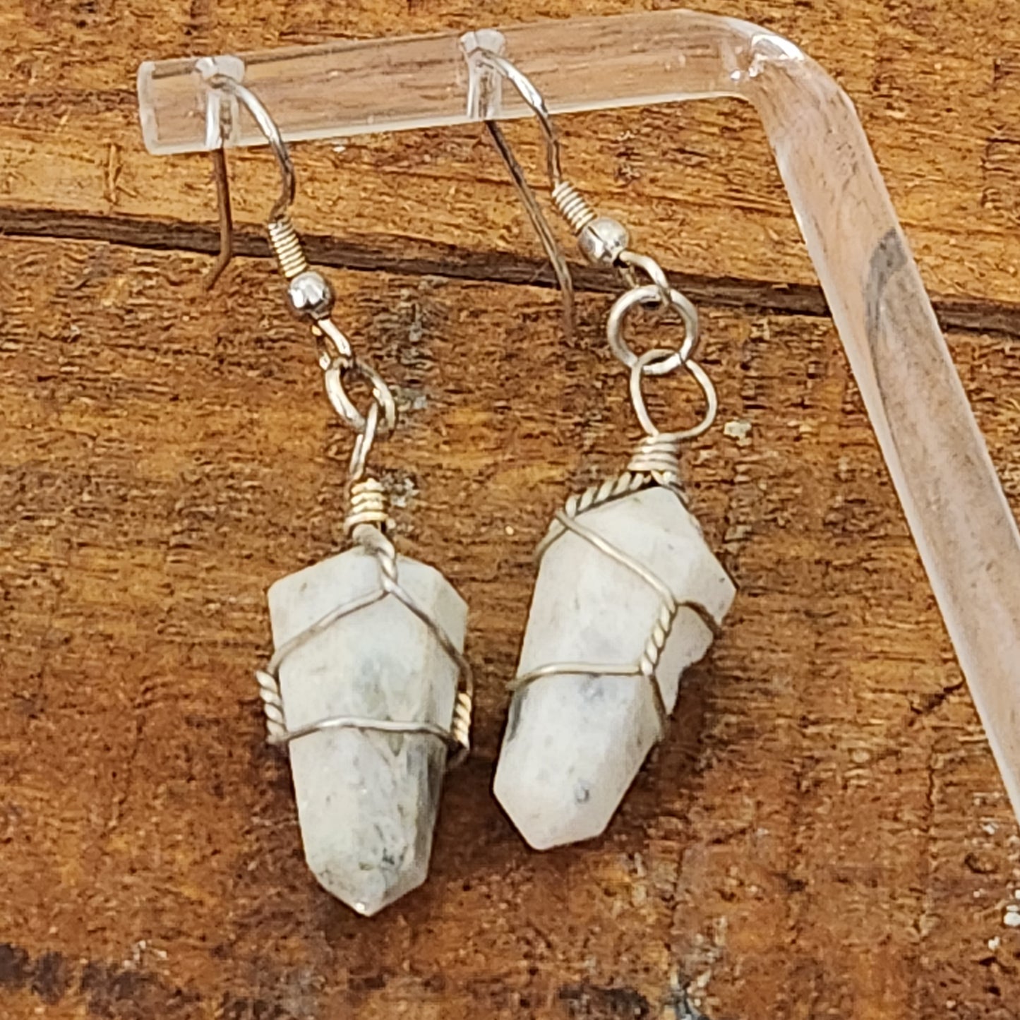 Silver Tone Wire Wrapped Howlite Dangle Earrings