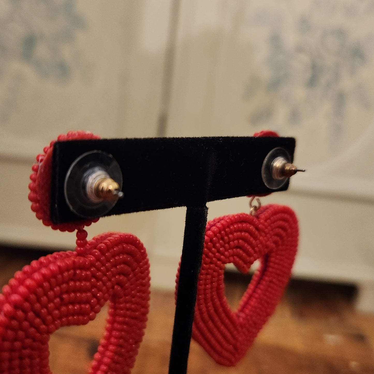 Chunky Beaded Red Heart Earrings