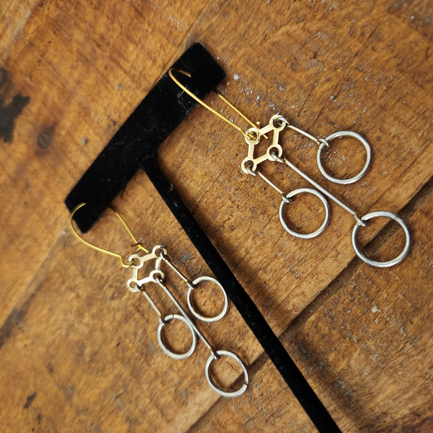 Reconstructed Mixed Metal Three Loop Dangle Earrings