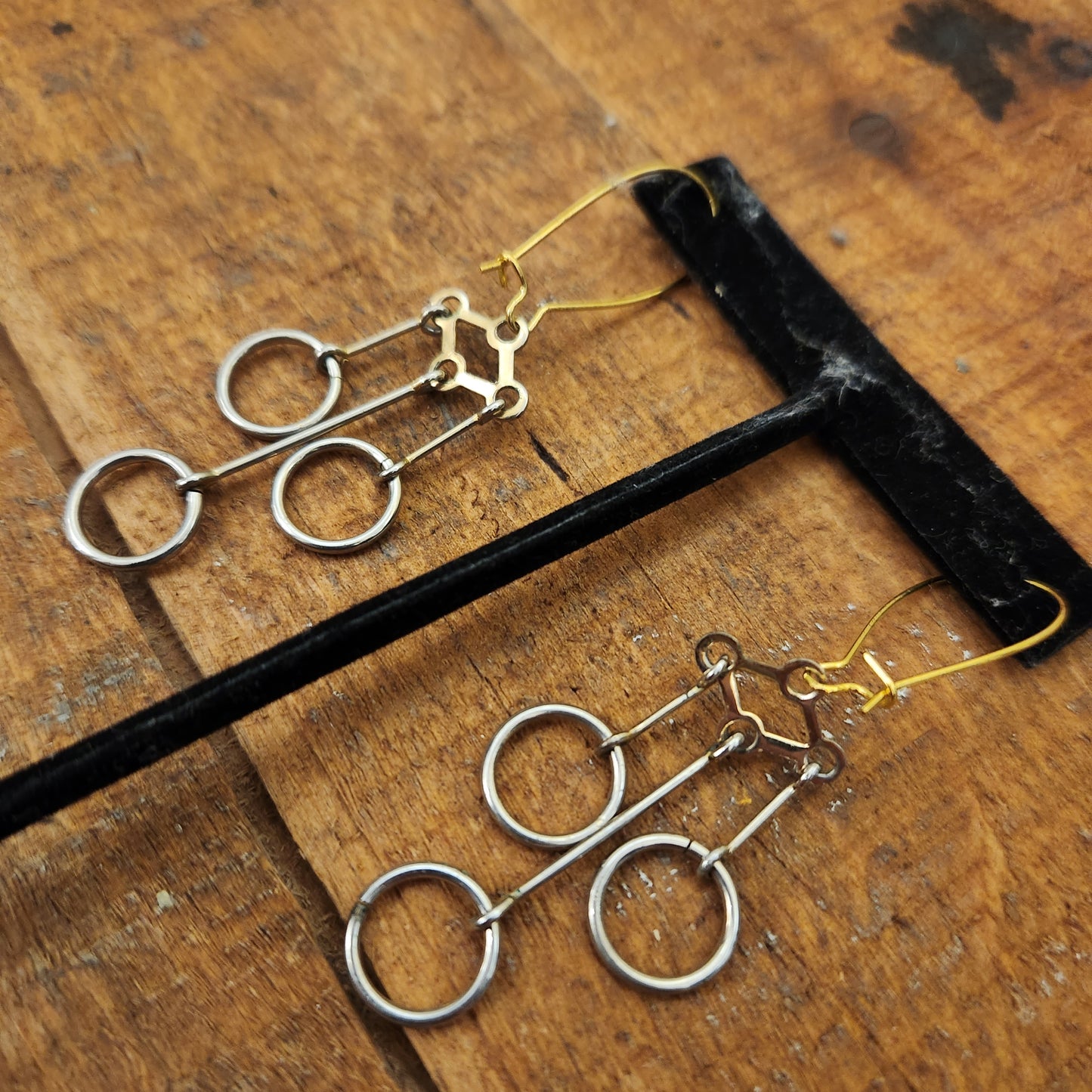 Reconstructed Mixed Metal Three Loop Dangle Earrings