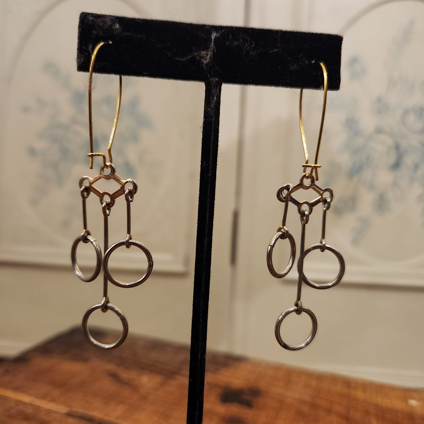 Reconstructed Mixed Metal Three Loop Dangle Earrings