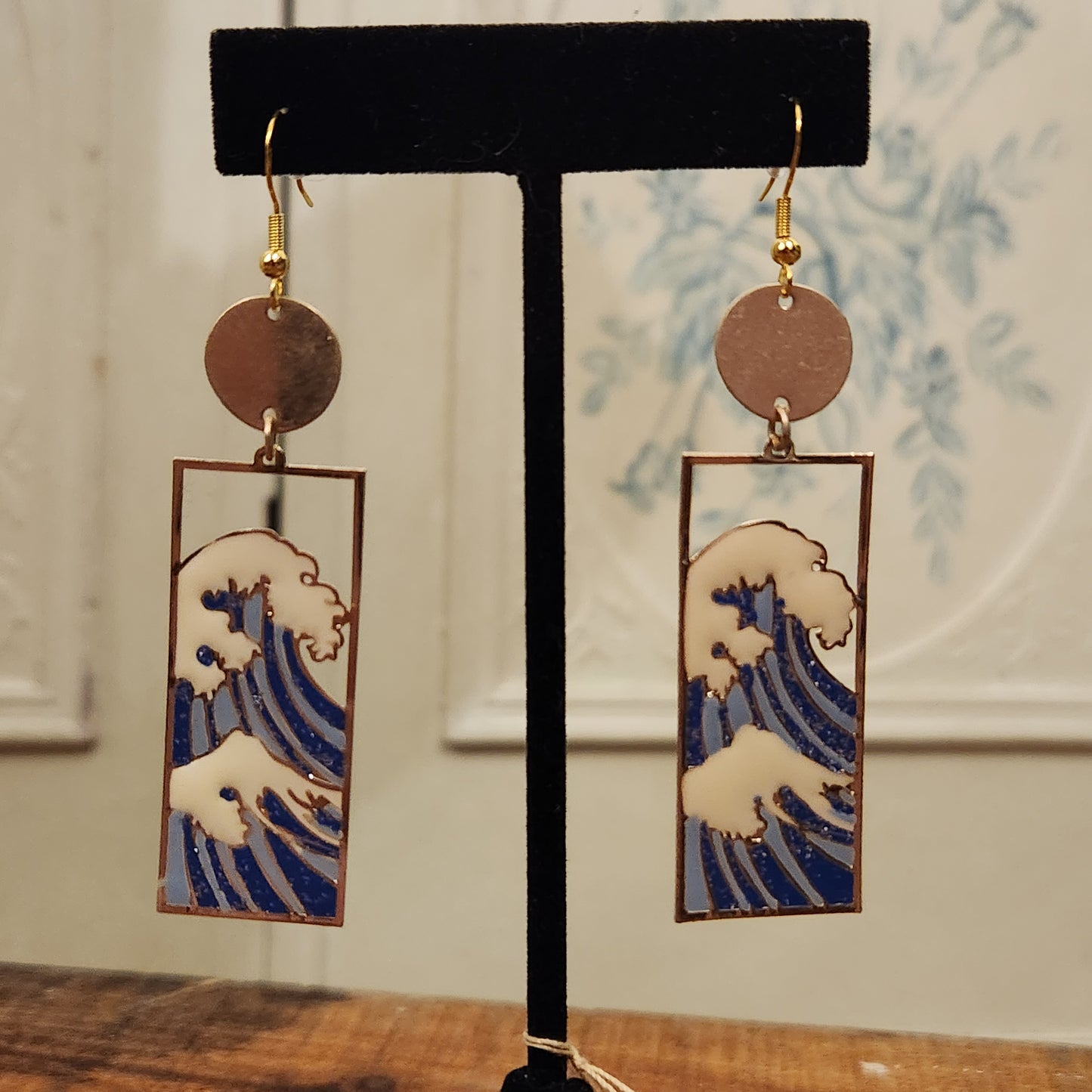 Reconstructed Screen Print Wave Dangle Earrings