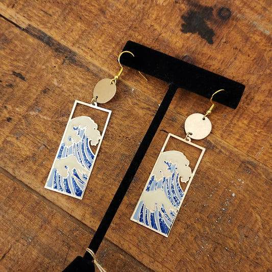 Reconstructed Screen Print Wave Dangle Earrings