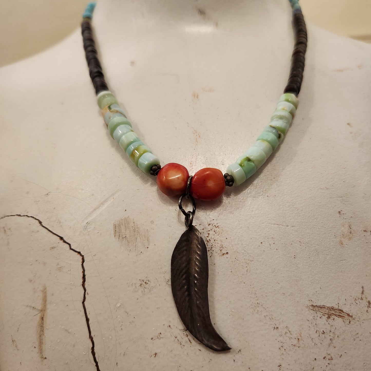 Multi Stone Necklace With Feather Pendant