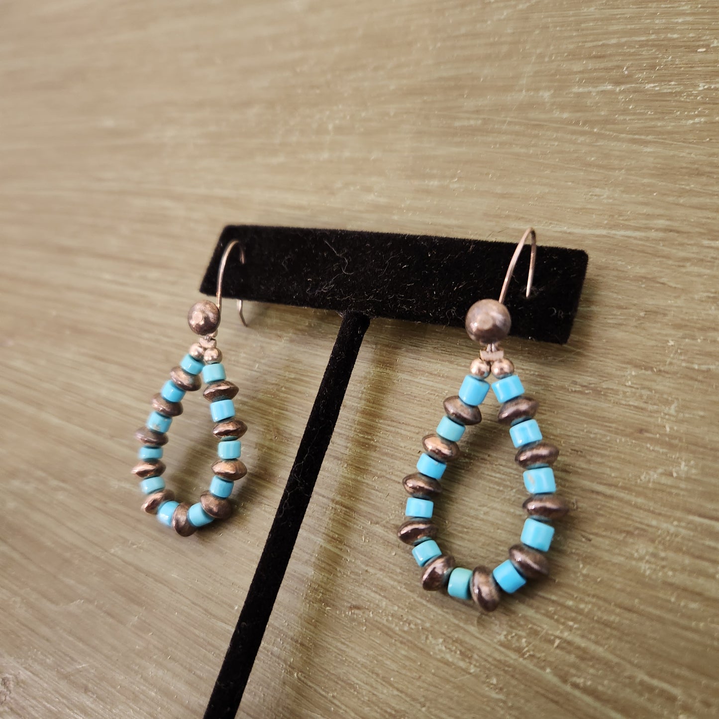 Vintage Silver Toned Turquoise and Metal Beaded Tear Drop Earrings